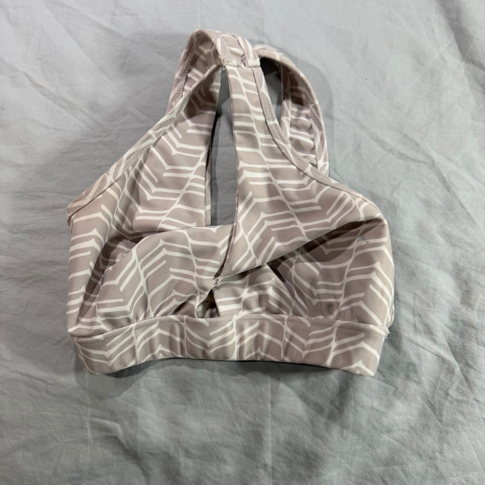 Purple Pixies Kids Tan White Geometric Twist Front Dance Sports Bra Size CM